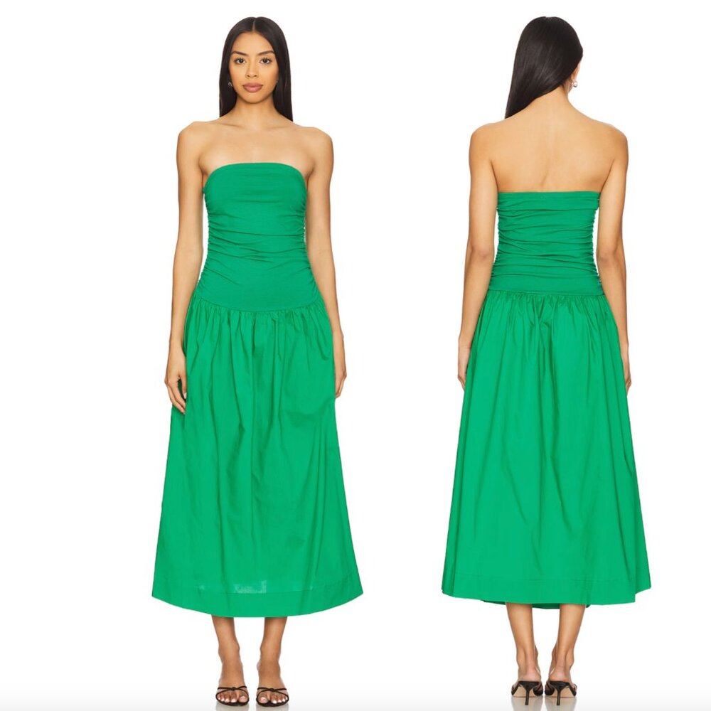 Never Fully Dressed Strapless Emerald Green Ruched Maxi Skirt